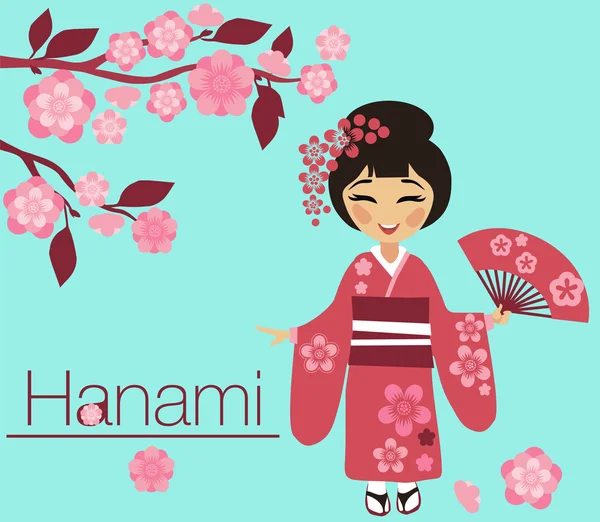 Meisje in Kimono met sakura blossoms — Stockvector