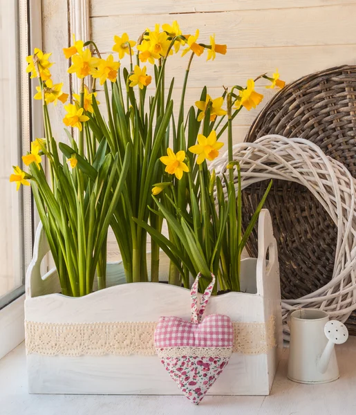 Narcissen in de vakken balkon — Stockfoto