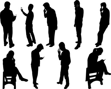 İnsanlar siluetleri ile telefon