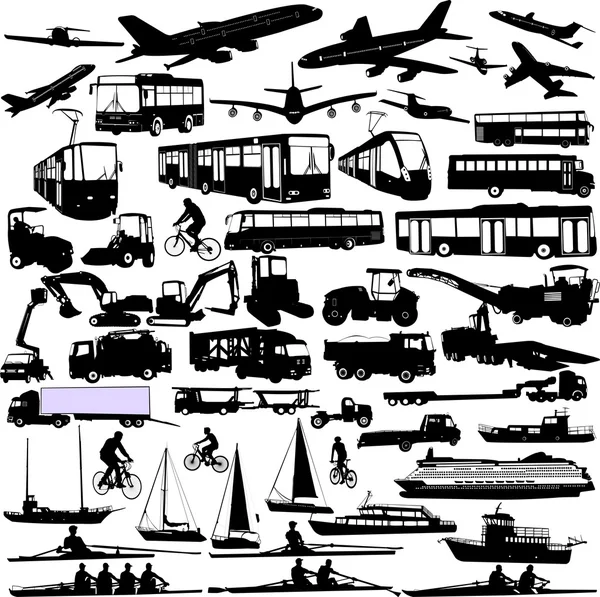 Transportation silhouettes collection — Stock Vector