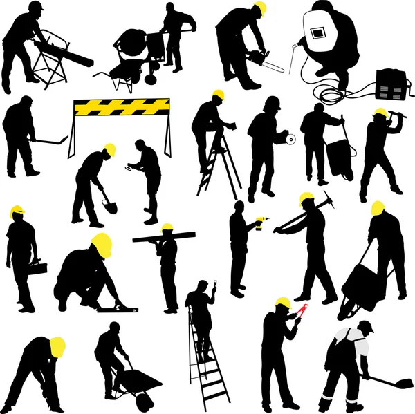 Trabajadores de la construcción siluetas colección — Vector de stock