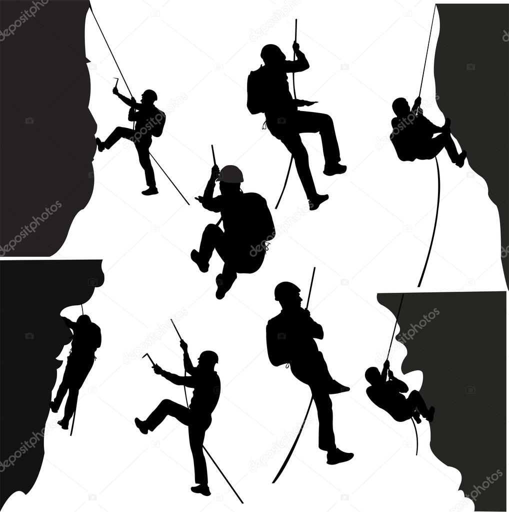 rock climbers silhouette collection