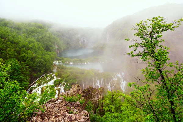 Βροχερή μέρα στο Εθνικό Πάρκο Plitvice — Φωτογραφία Αρχείου