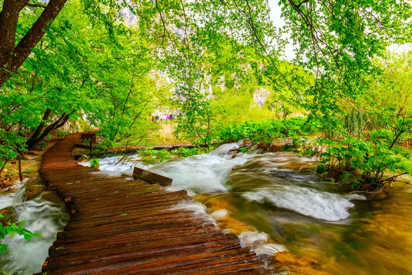Chemin en bois dans le parc national de Plitvice — Photo
