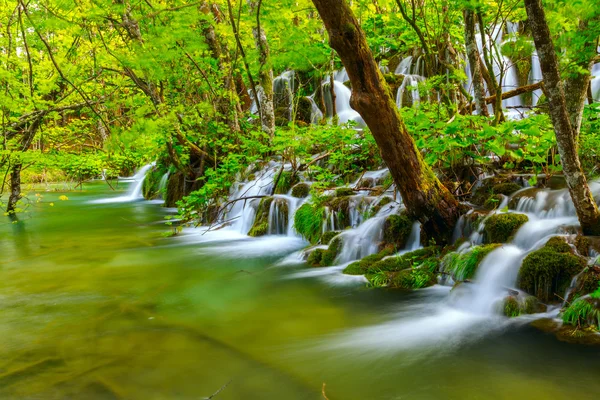 Vízesések a Plitvicei Nemzeti Park — Stock Fotó