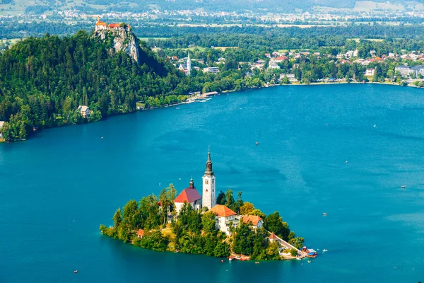 Panoramautsikt över sjön bled, Slovenien — Stockfoto