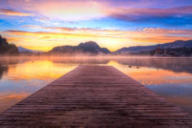 İle kış, Slovenya, Avrupa'nın lake bled