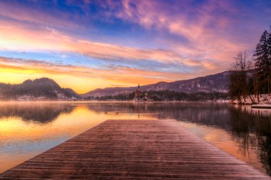 İle kış, Slovenya, Avrupa'nın lake bled