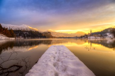 İle kış, Slovenya, Avrupa'nın lake bled