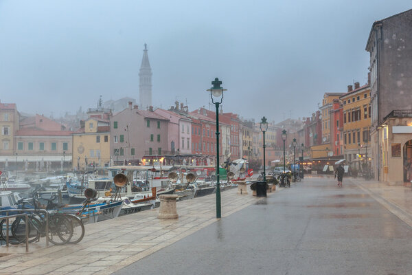 Pouring rain in the Rovinj