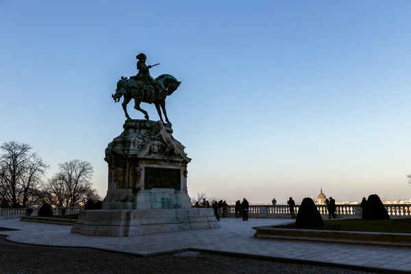 Budai vár és a szobor a Savoyai herceg Eugene — Stock Fotó