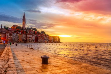 Rovinj old town at night in Adriatic sea clipart
