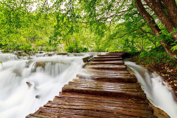 Wooden path in National Park in Plitvice