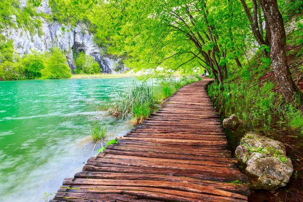 Wooden path in National Park in Plitvice — Stock Photo, Image