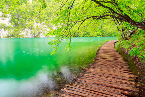 Wooden path in National Park in Plitvice