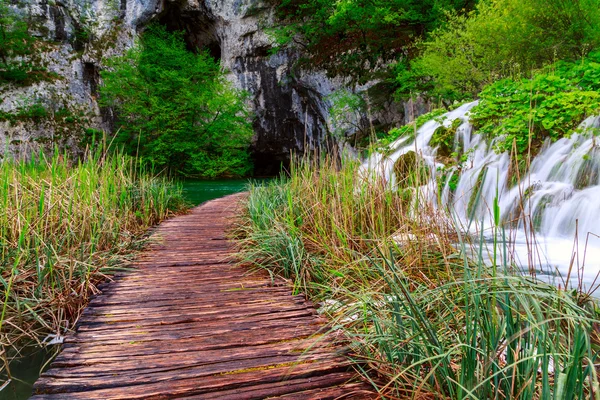 Ξύλινο μονοπάτι σε Εθνικό Πάρκο Plitvice — Φωτογραφία Αρχείου