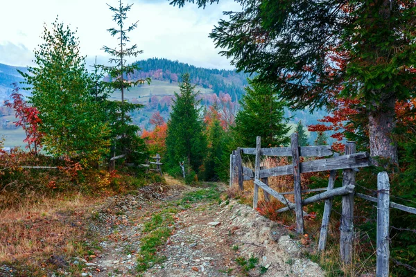 Barevný podzimní krajina scéna s plotem v Transylvánii — Stock fotografie