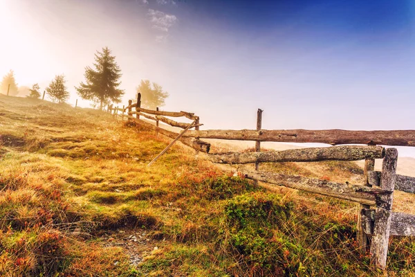 Colorful autumn landscape scene with fence in Transylvania — Stock Photo, Image