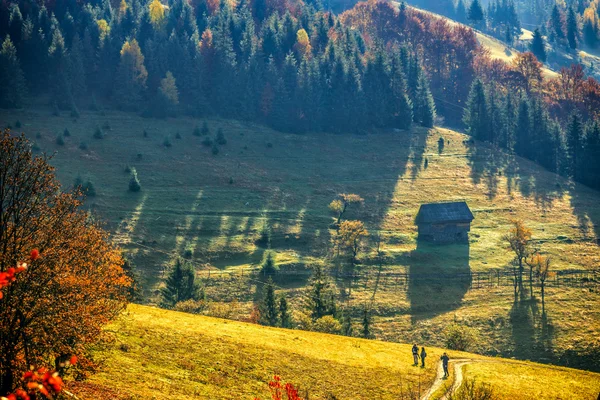 Πολύχρωμο φθινοπωρινό τοπίο στο ορεινό χωριό — Φωτογραφία Αρχείου