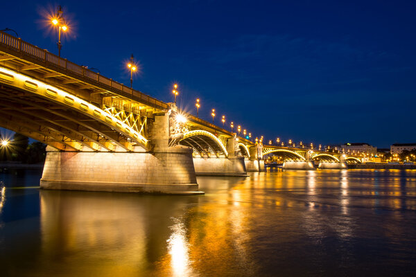 Margaret bridge at dusk in Budapest