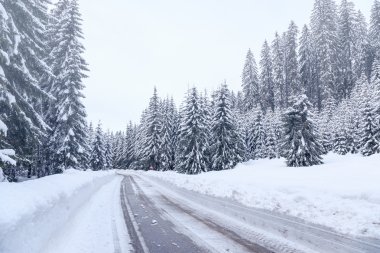 Karlı kış yol Julian Alps için