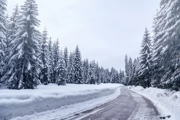 Karlı kış yol Julian Alps için — Stok fotoğraf