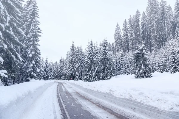Снежная зимняя дорога в Джулианских Альпах — стоковое фото