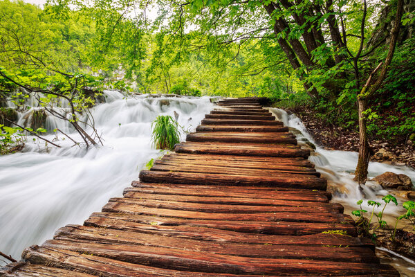 Wooden path in National Park in Plitvice