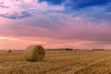 dramatik gökyüzü ile saman balya