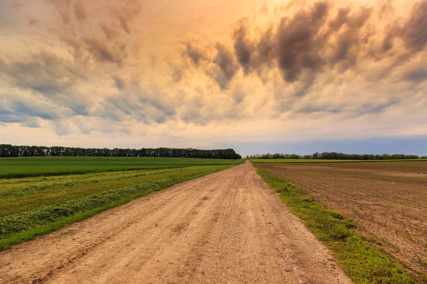 Smutsiga vägen till dramatiska himlen — Stockfoto