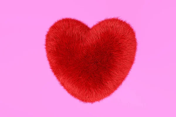 Пушистое Красное Сердце Белом Фоне Изолированная Иллюстрация — стоковое фото