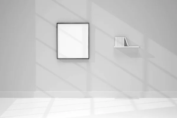 Empty photo frames hanging on house wall - realistic mockup set of blank picture template in home interior. 3d