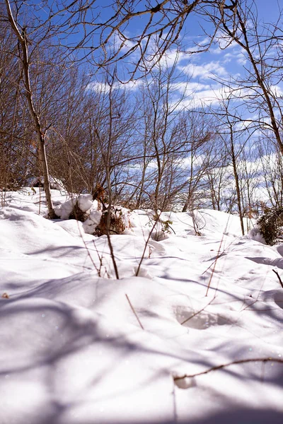 多云天空下雪景山的遮挡 — 图库照片