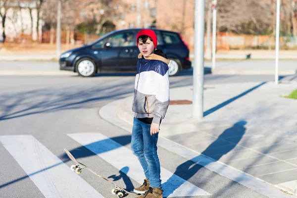 Teenager Skateboarder Boy Skateboard Asphalt Playground Doing Tricks Youth Generation — Stock Photo, Image