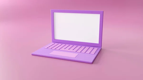 Laptop modelleme arkaplanı modern minimal stilde. Pembe renkli 3D defter çizimi. Teknoloji aygıtı kavramı