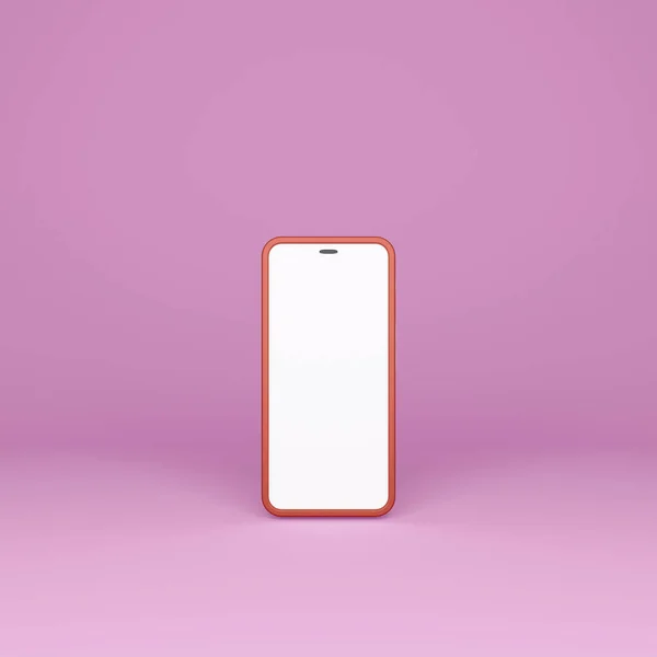 Mockup Smartphone Com Tela Branca Branco Fundo Rosa Renderização — Fotografia de Stock