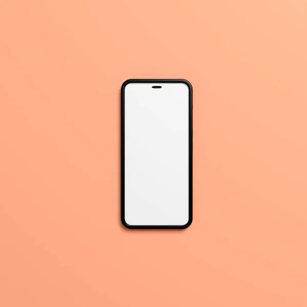 Smartphone Attrappe Mit Leerem Weißen Bildschirm Auf Lachsfarbenem Hintergrund Render — Stockfoto