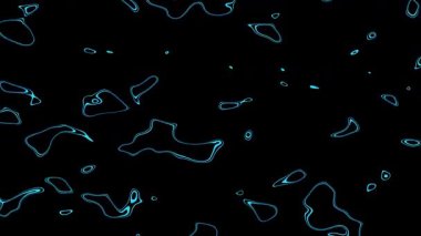 Siyah arkaplana saçılmış ince mavi neon hatlı soyut animasyon desenleri. Düz döngü hareketi modern, minimal dekoratif bir görsel yaratır.