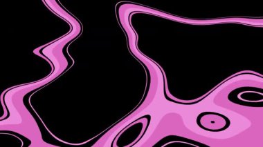 Siyah arkaplan üzerinde pembe tonlarda akışkan organik hatları olan soyut animasyon desenleri. Modern dekoratif ve grafik tasarım kullanımı için yumuşak döngü hareketi.