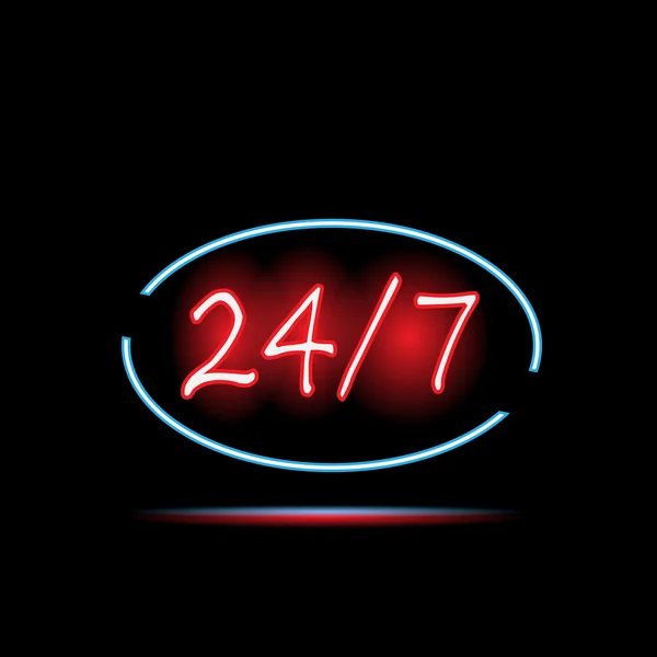 24 7 Neon Sign — Stock Vector