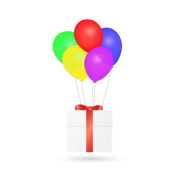 Geschenk-Box und Luftballons Illustration — Stockvektor