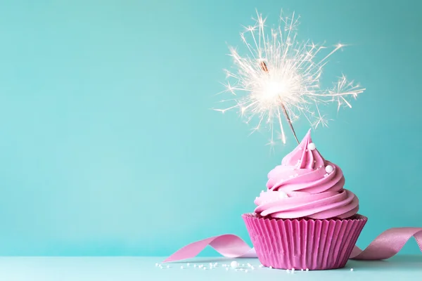 Birthday cupcake with sparkler — Stock Photo, Image