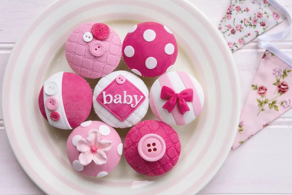 Cupcakes Chá Bebê Rosa Para Uma Menina — Fotografia de Stock