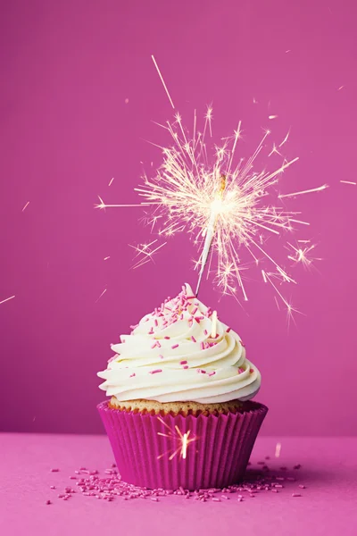 Birthday cupcake with a sparkler — Stock Photo, Image