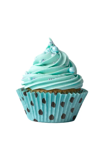 Türkisfarbener Cupcake auf weiß — Stockfoto