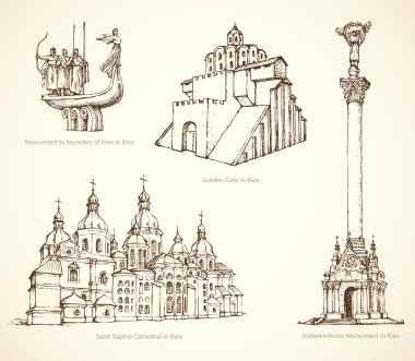 Kiev ünlü tarihi anıtlar. Vektör çizimi