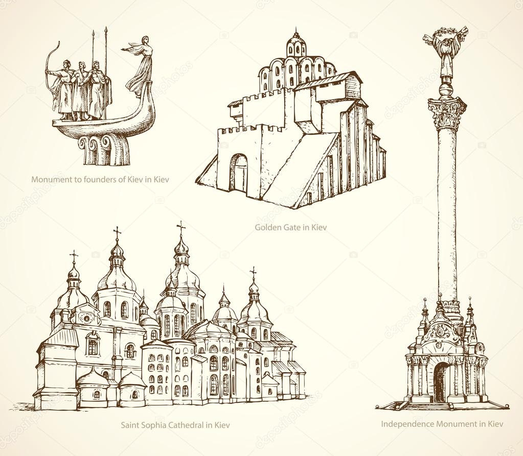 Kiev famous historical monuments. Vector sketch - FotoTapeta12