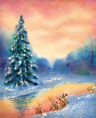 Suluboya manzara. Kış ormanda tahammül