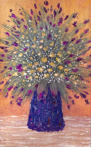 Peinture à l'huile. Bouquet luxuriant dans un vase — Photo