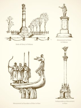 Ukraynalı ünlü tarihi anıtlar. Vektör çizimi